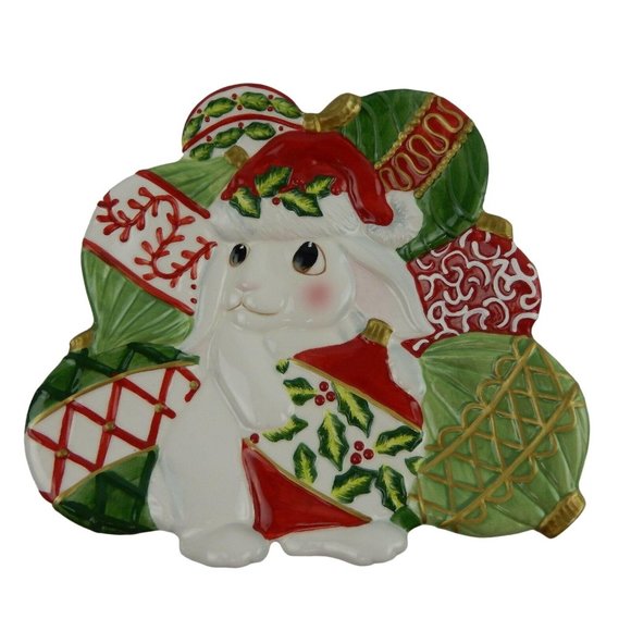 Fitz and Floyd Essentials Canape Plate Christmas Bunny Blooms 2004 - Picture 5 of 12